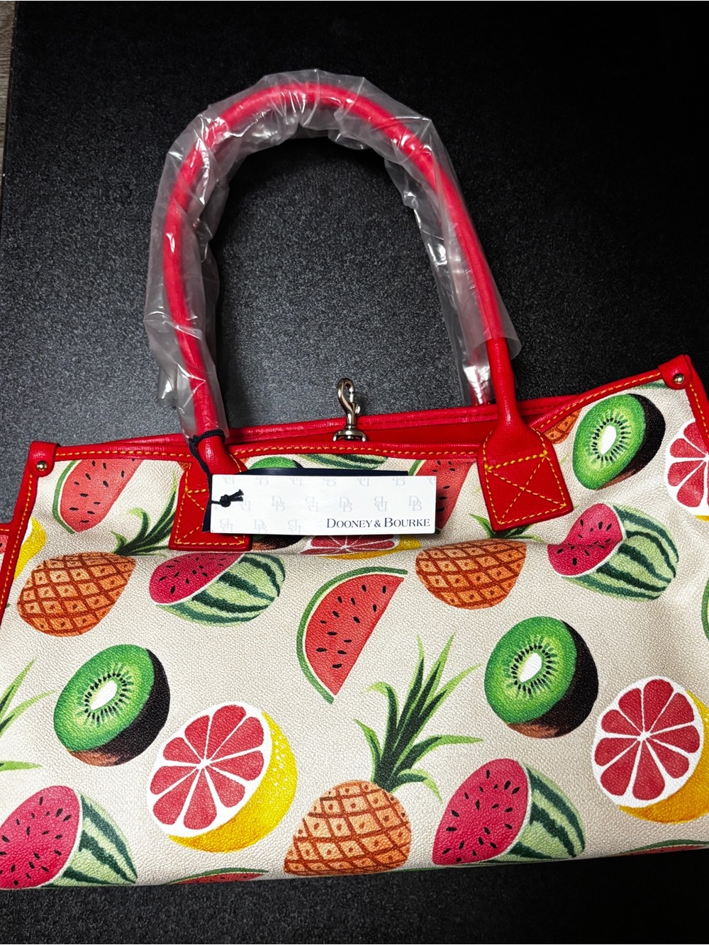 Dooney & Bourke Red-Trim Tropical Fruit Print Tote